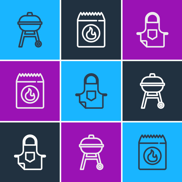 设置线烧烤，厨房围裙和煤图片下载