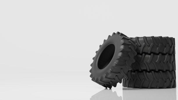一堆拖拉机轮胎在白色背景上的三维渲染与复制空间。图片下载