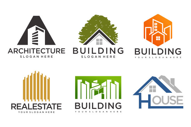 房地产标志，房屋标志和建筑标志图标集。设计模板矢量插图图片下载