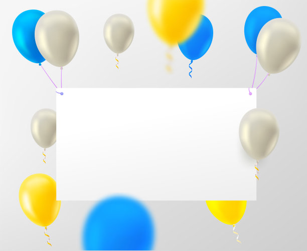 带有彩色气球的空白白色横幅。三维矢量横幅与复制空间图片下载