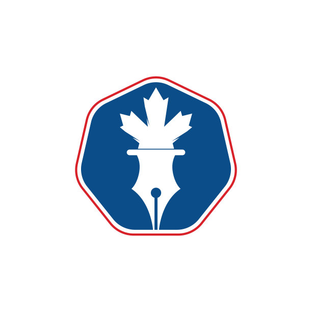 钢笔和红色枫叶标志矢量。图片下载