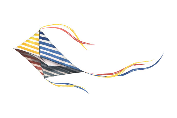 带缎带的风筝。水彩插图，手绘。白色背景上的孤立物体。图片下载