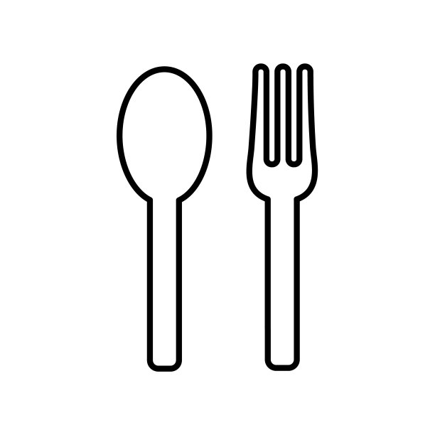 叉子和勺子线图标，标志矢量图片下载