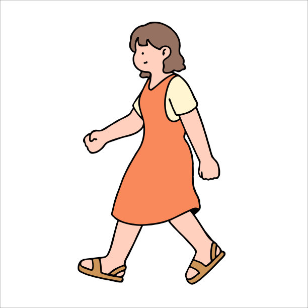 一幅插图展示了走在街上的人的性格。年轻女子被描绘为侧视图，在白色背景上独自行走。图片下载