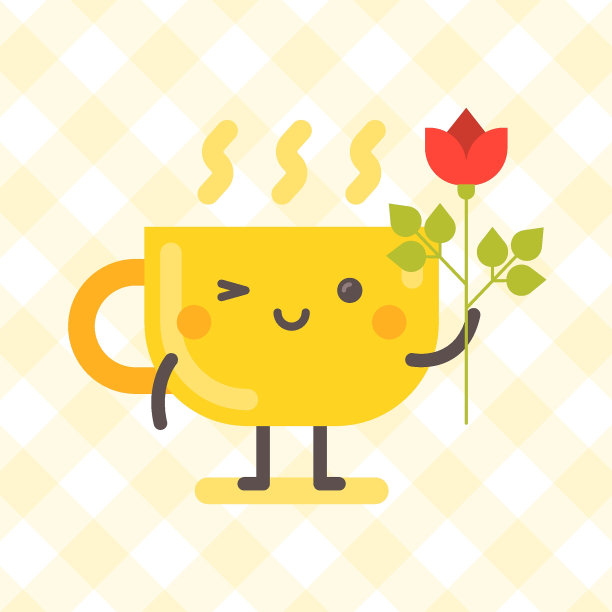 杯中人物捧着玫瑰，眨着眼睛。有趣的角色图片下载