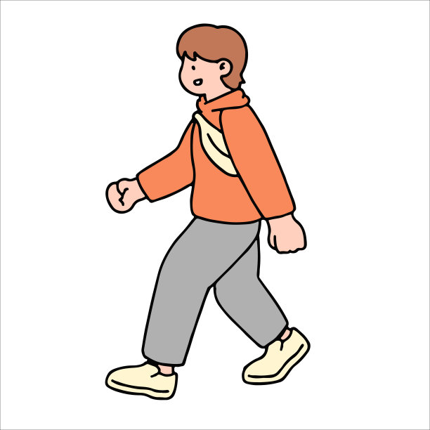 一幅插图展示了走在街上的人的性格。年轻人被描绘在侧面视图中，在白色背景上独自行走。图片下载
