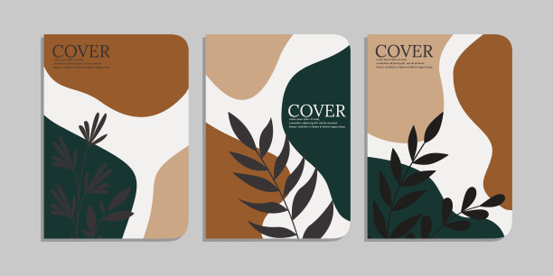 一套书的封面设计与简单的手绘花卉装饰。抽象复古的植物背景。尺寸A4适用于笔记本，封面，书籍，计划表，学校，小册子，书籍，目录图片下载