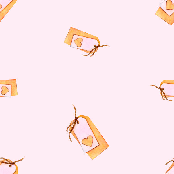 水彩画融洽的名字纸标签与心在浅粉红色的背景。很好的图片插图，贴纸，卡片，剪贴簿图片下载