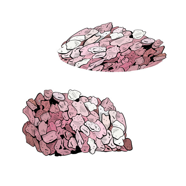矢量插图堆化妆品粉红色的海盐在白色的背景。黑色轮廓，图形绘制曲线。用于明信片、设计和构图装饰、印刷品、海报、贴纸、纪念品、纹身、邮票图片下载
