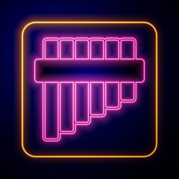 发光的霓虹灯排箫图标孤立的黑色背景。传统的秘鲁乐器。来自秘鲁、玻利维亚和墨西哥的民间乐器。向量图片下载