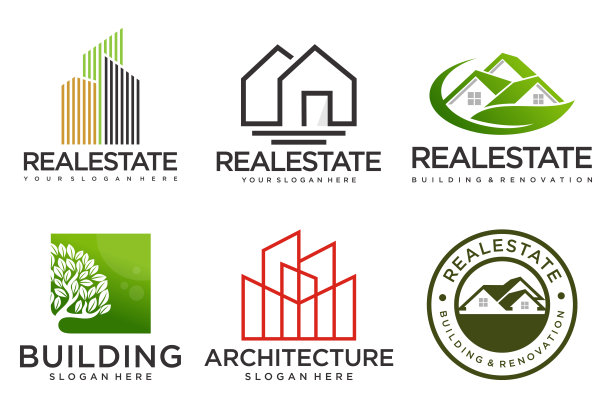 房地产，房屋和建筑图标集。设计模板矢量插图图片下载