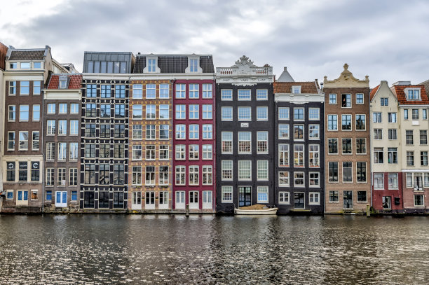 阿姆斯特丹运河沿岸独特的城市建筑和风景图片下载