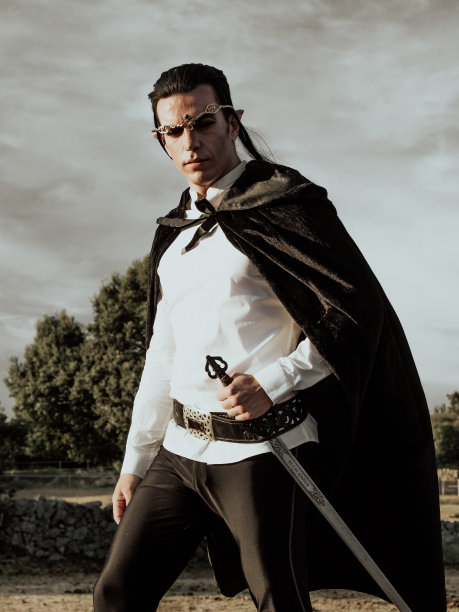 棕色头发，长着精灵般的耳朵，手里拿着一把剑。图片下载