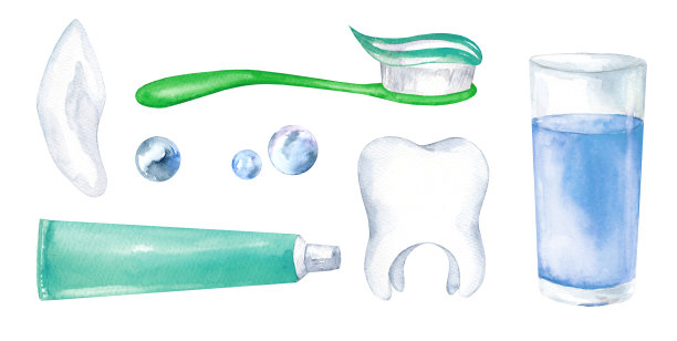 牙膏和刷子的水彩插图图片下载