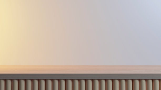 靠墙的木制支架，各种物品的支架，示范木架子- 3D插图图片下载