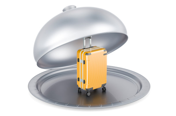 餐厅时钟与硬边行李，3D渲染图片下载