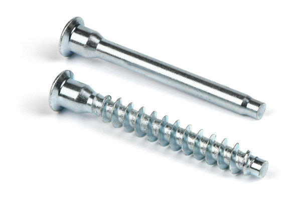 坯料与成品螺杆、螺杆用六角槽隔离在白色背景上。确认家具6.4 × 50。侧视图。图片下载