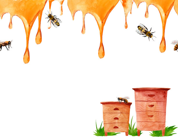 蜂蜜插图。水彩横横幅图片下载