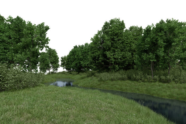 现实的草地平原与河流和树木。图片下载