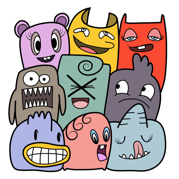 手绘插图，怪物涂鸦，手绘卡通怪物插图，卡通人群涂鸦手绘涂鸦风格。图片下载