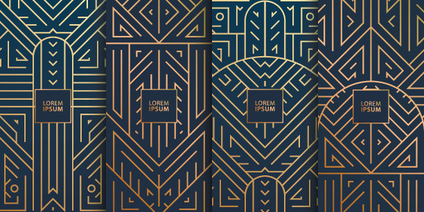 矢量集线设计新潮复古风格，抽象艺术装饰几何框架，豪华包装模板与树叶。用于婚礼请柬、巧克力、酒、封面、卡片、印刷品、海报图片下载