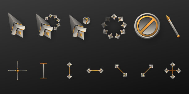 梦幻银色和金色主题自定义鼠标光标指针图标集游戏ui设计图片下载