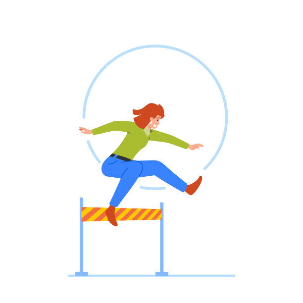女商人跑赛跑，跳障碍图片下载