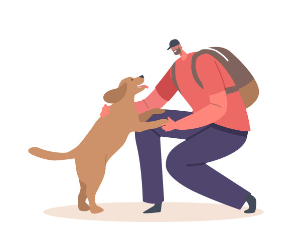 兴奋的狗向孤立的主人跑去图片下载