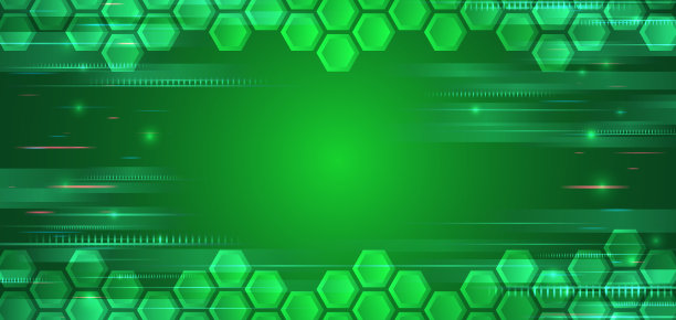 多边形抽象构图。绿色分子背景呈现健康，医学或技术主题。六边形物体、线条和阴影的几何背景。图片下载