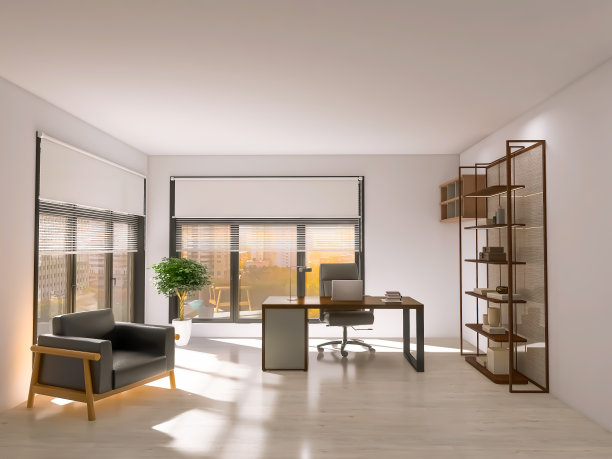 家庭办公室室内3d渲染，3d插图图片下载