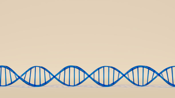 蓝色水晶DNA上黄色风景，健康，遗传学和生物技术主题，3d插图图片下载