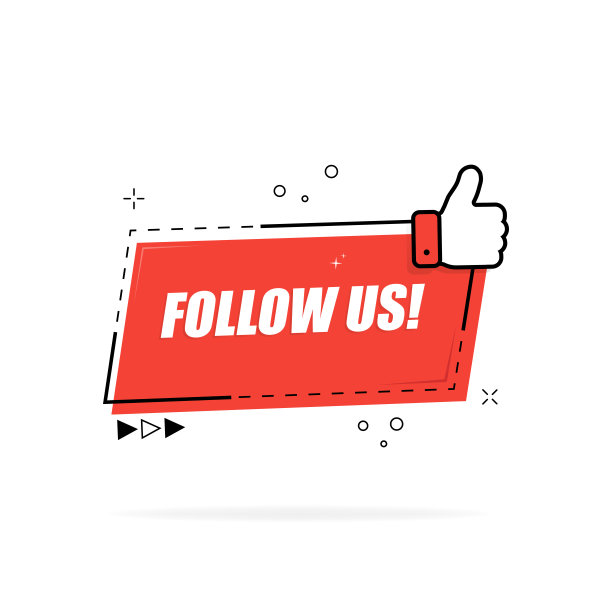 跟着我们按钮孤立在白色背景上。社交网络概念。跟着我们的横幅竖起大拇指。图片下载