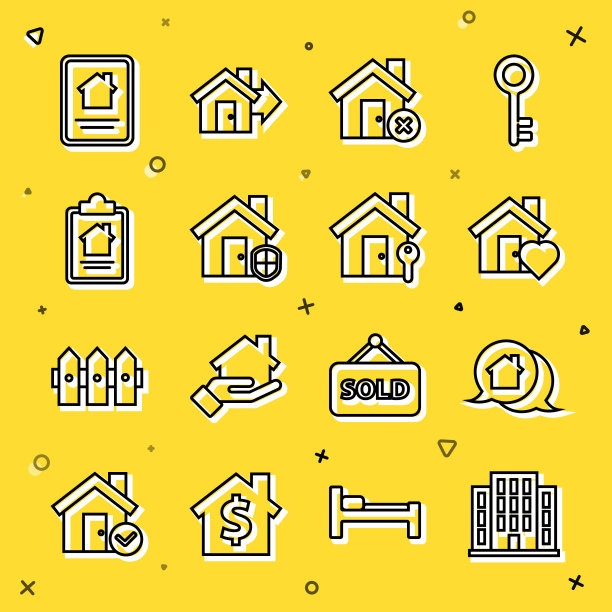 套线房，房产信息房，带心形，错标，受保护，合同，在线真实和关键图标。向量图片下载