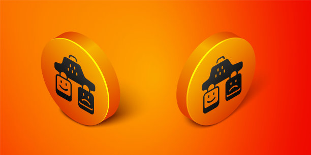 等距出租车服务评级图标隔离在橙色背景。橙色圆圈按钮。向量图片下载