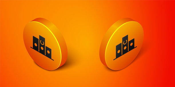 等距奖在体育获奖者领奖台图标孤立的橙色背景。橙色圆圈按钮。向量图片下载