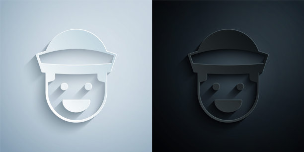 剪纸水手图标隔离在灰色和黑色的背景。纸艺风格。向量图片下载