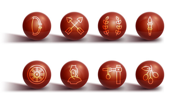 设置线中世纪弓旧木轮火炬图片下载