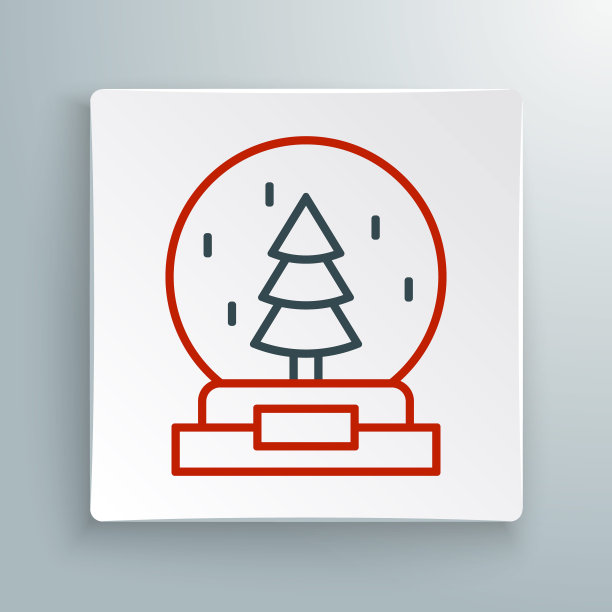 线圣诞雪花地球仪与飘落的雪和圣诞树图标孤立在白色背景。圣诞快乐，新年快乐。色彩缤纷的轮廓概念。向量图片下载