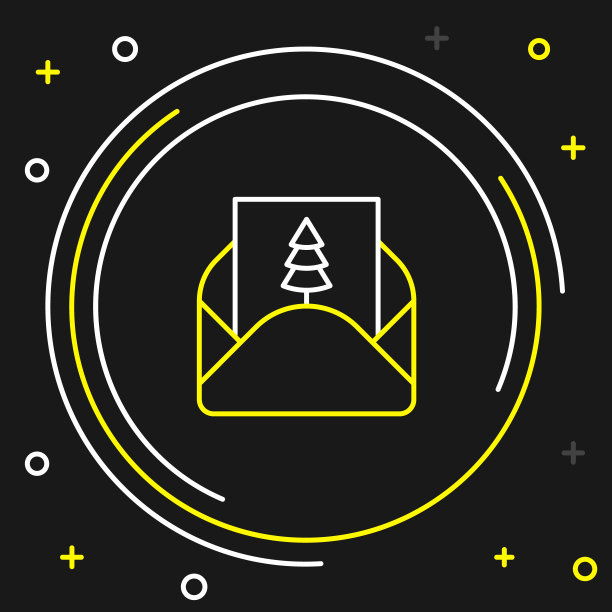 线信封与圣诞派对邀请卡图标孤立的黑色背景。圣诞快乐，新年快乐。色彩缤纷的轮廓概念。向量图片下载