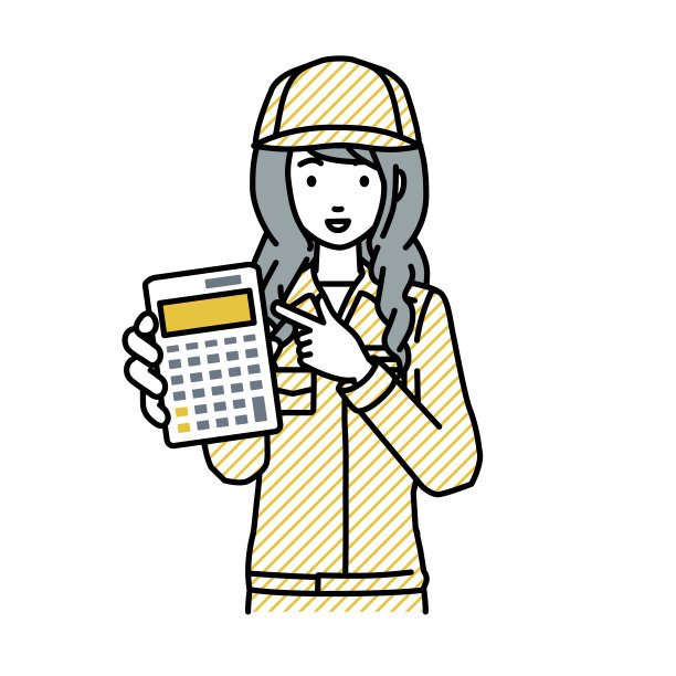 一位蓝领女工面带微笑地推荐、提议、展示估价并指着计算器图片下载