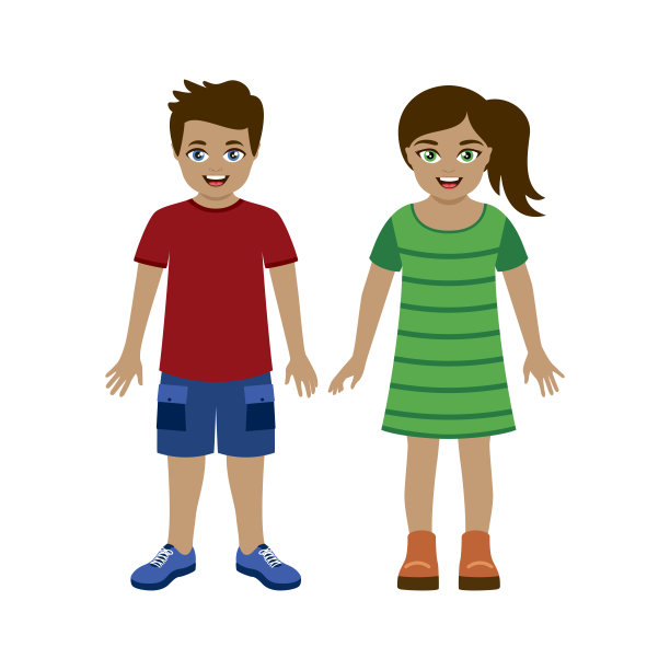 时尚的年轻女孩和男孩图标向量图片下载