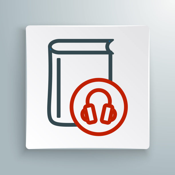 线音频书图标孤立的白色背景。用耳机看书。语音引导标志。在线学习概念。色彩缤纷的轮廓概念。向量图片下载