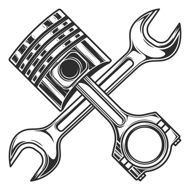 发动机活塞和机械扳手扳手工具服务维修汽车和卡车业务，白色背景孤立单色插图图片下载