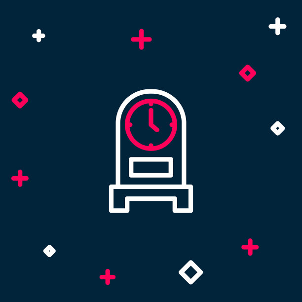 线古董时钟图标孤立的蓝色背景。色彩缤纷的轮廓概念。向量图片下载