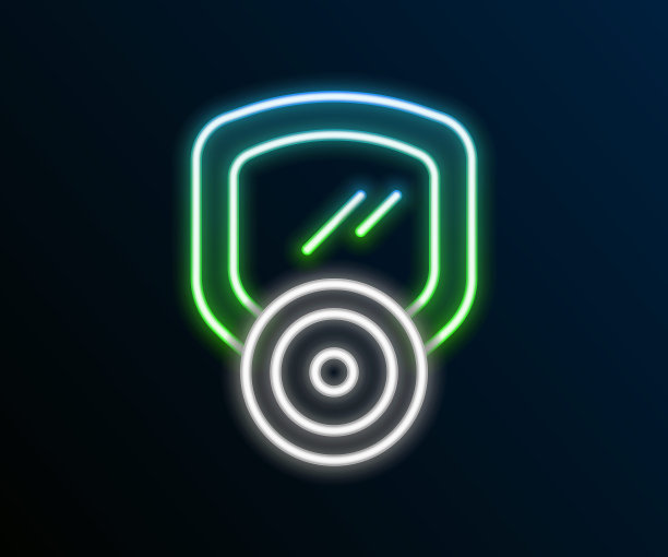 发光的霓虹灯线防毒面具图标孤立的黑色背景。呼吸器的迹象。色彩缤纷的轮廓概念。向量图片下载