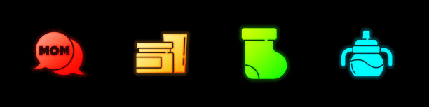 集语音泡泡妈妈、婴儿食品、袜子衣服和奶瓶图标。向量图片下载