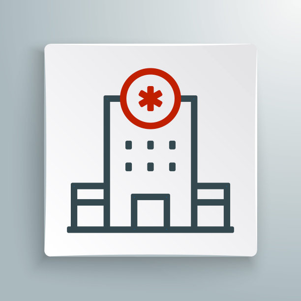 线医疗医院建筑与交叉图标隔离在白色背景。医疗中心。卫生保健。色彩缤纷的轮廓概念。向量图片下载