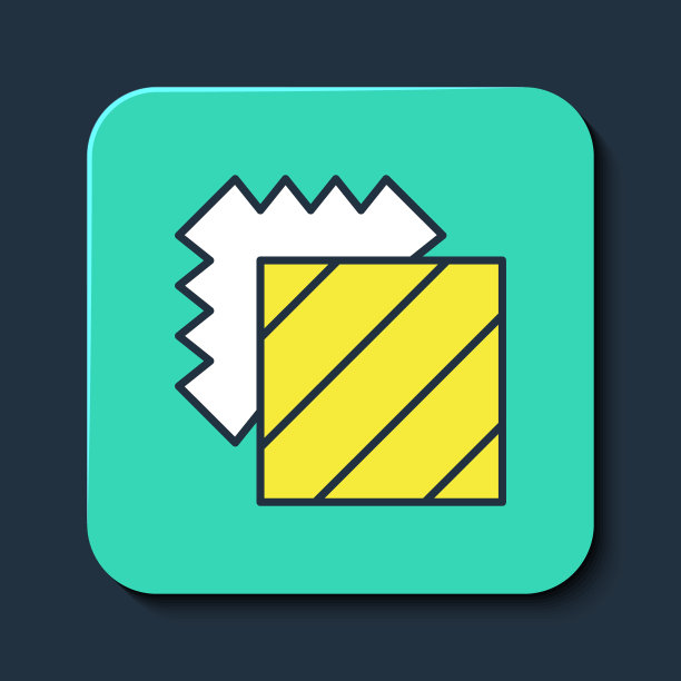 填充轮廓层服装纺织图标孤立的蓝色背景。织物特征元素。绿松石方形纽扣。向量图片下载