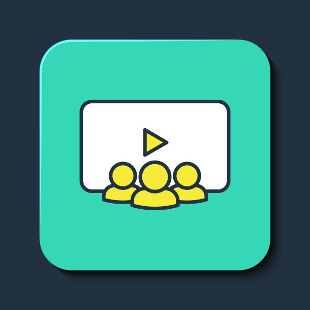 填充轮廓在线类图标隔离在蓝色背景。在线教育理念。绿松石方形纽扣。向量图片下载