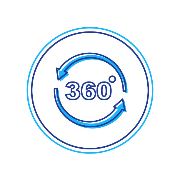 填充轮廓360度视图图标孤立的白色背景。虚拟现实。角度360度摄像头。全景照片。向量图片下载